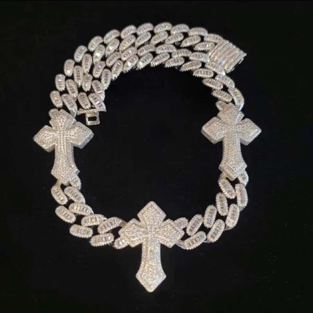 Silver Baguette Cross Necklace – 20 Inch
